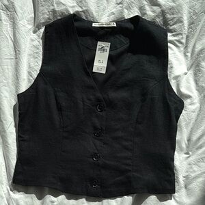 NWT Abercrombie & Fitch Black Button-Down Linen Vest M